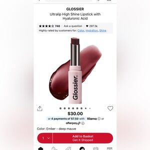Glossier Ultralip high shine lipstick with hyaluronic acid—Ember